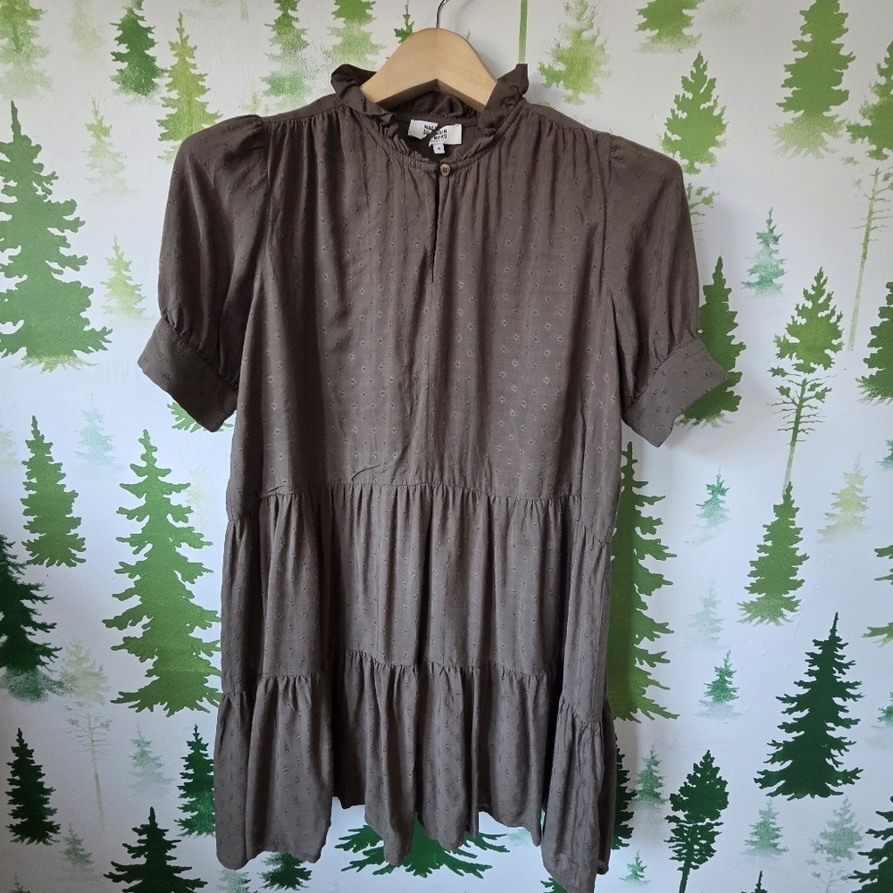 Magasin Du Nord Olive Green Dress with Ruffle Collar